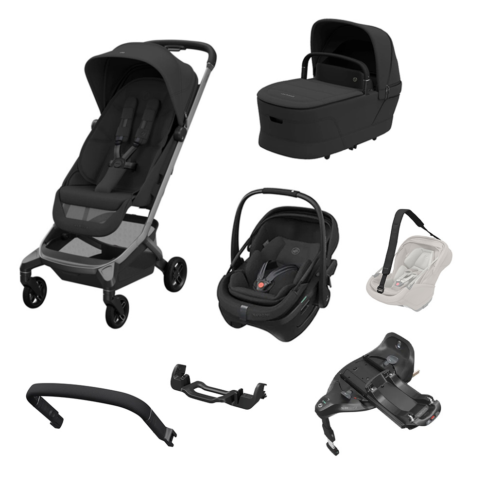 MAXI COSI - Trio Fame Cabin Onyx Black con Navicella e Seggiolino Auto Coral Slide Pro (PROMO con Base e accessori)