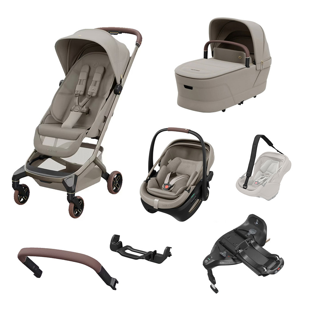 MAXI COSI - Trio Fame Cabin Sapphire Sand con Navicella e Seggiolino Auto Coral Slide Pro (PROMO con Base e accessori)