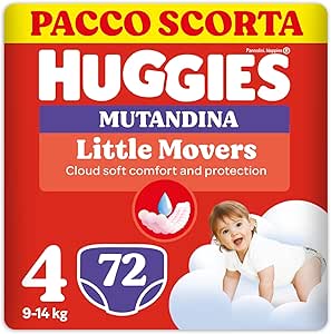 HUGGIES – Pannolini Little Movers Mutandina Taglia 4 (9-14 Kg) Pacco Scorta da 72 Pezzi