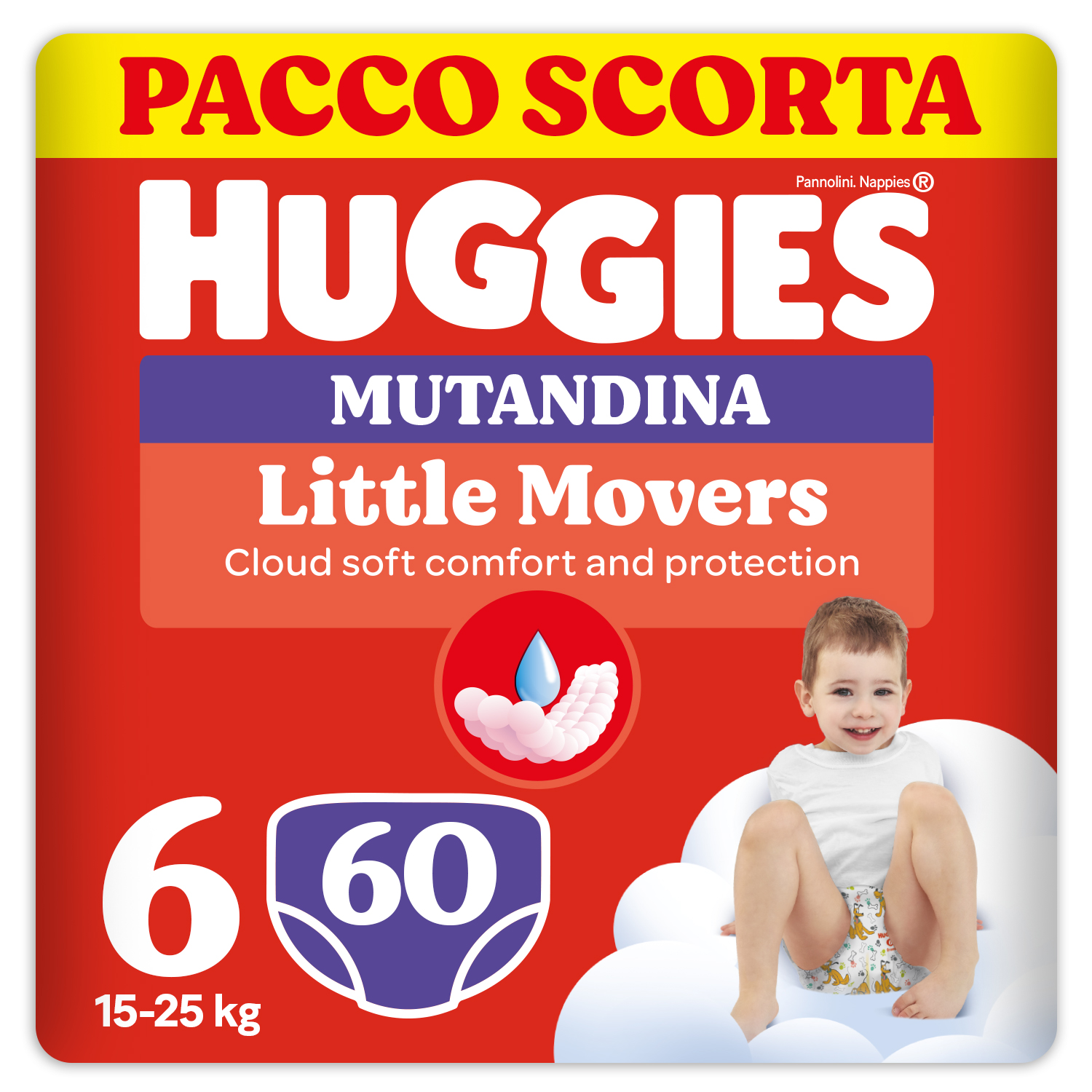 HUGGIES – Pannolini Little Movers Mutandina Taglia 6 (15-25 Kg) Pacco Scorta da 60 Pezzi
