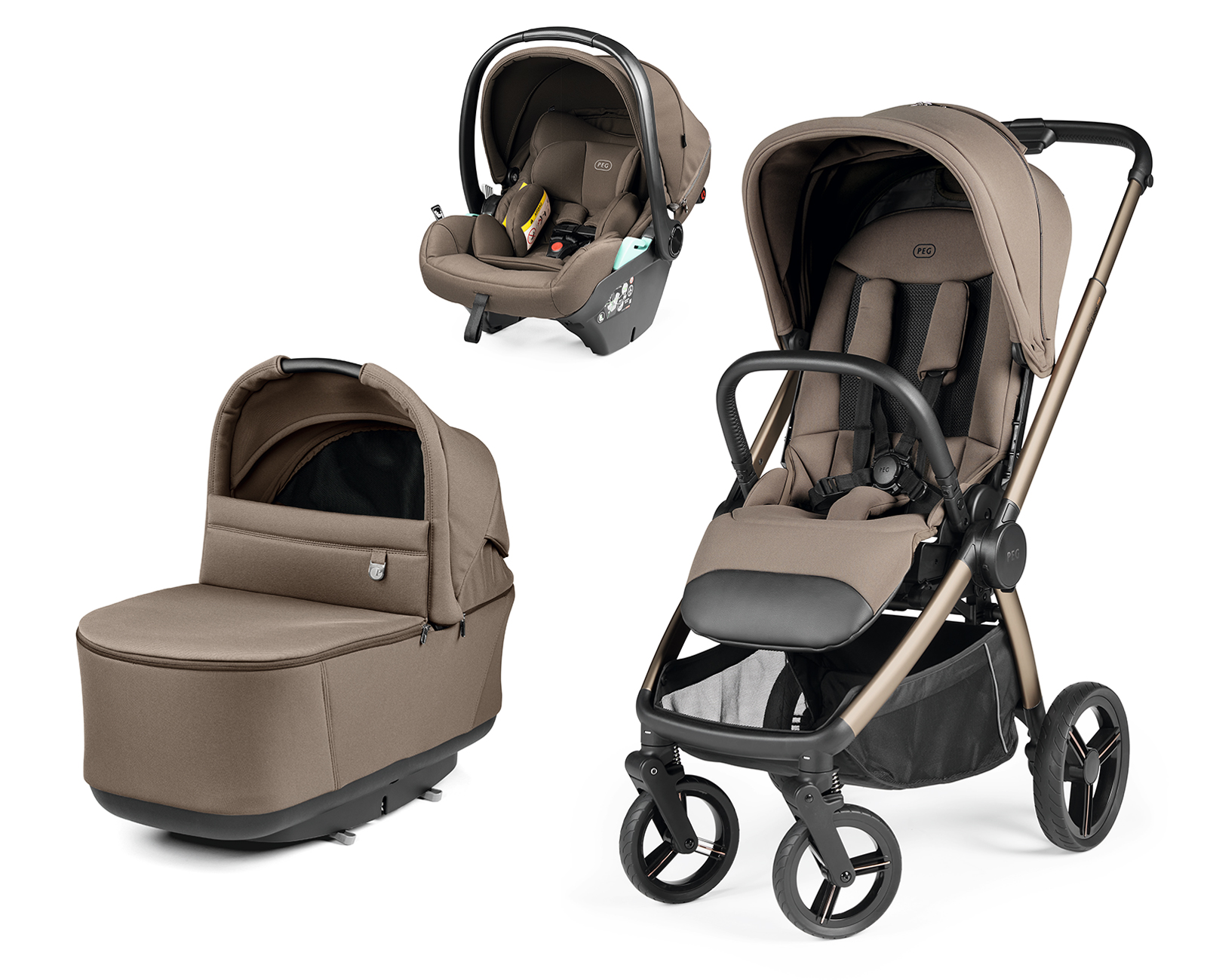 PEG PEREGO - Trio City Loop Pro Pine Bark con Navicella Pop Up e Seggiolino Auto Lounge