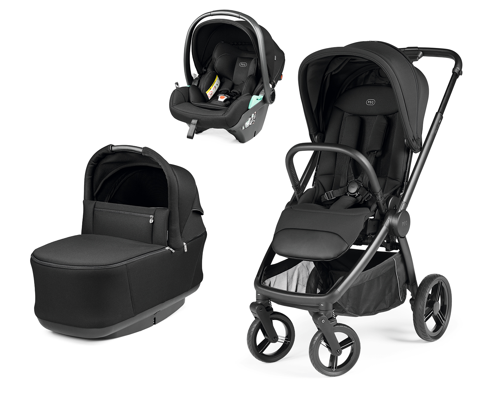PEG PEREGO - Trio City Loop Pro True Black con Navicella Pop Up e Seggiolino Auto Lounge
