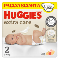 HUGGIES - Pannolini Extra Care Taglia 2 (3-6 Kg) - Pacco Scorta da 160 Pezzi