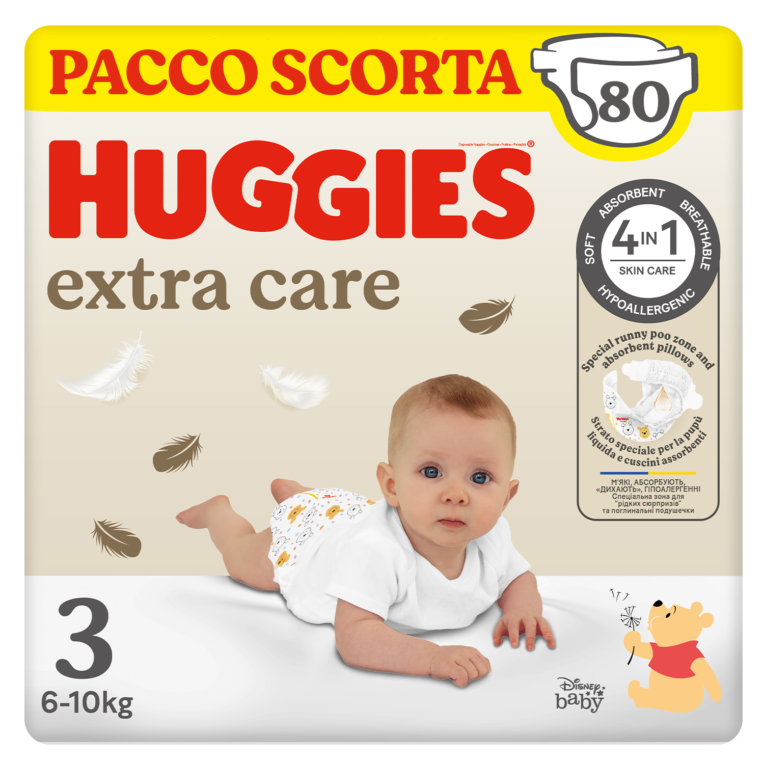HUGGIES – Pannolini Extra Care Taglia 3 (6-10 Kg) Pacco Scorta da 80 Pezzi
