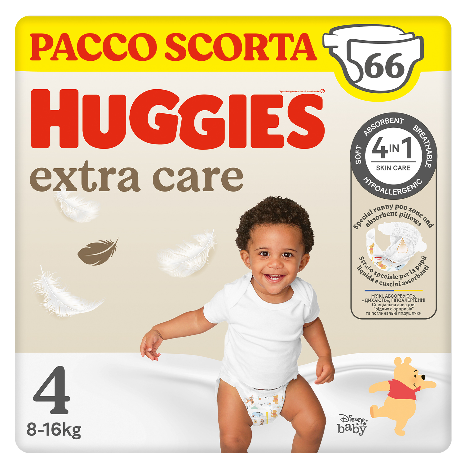 HUGGIES – Pannolini Extra Care Taglia 4 (8-16 Kg) Pacco Scorta da 66 Pezzi