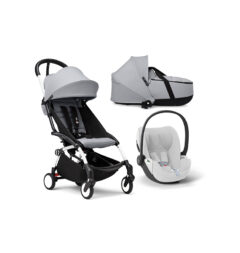 STOKKE - Trio YOYO³ Stone con Navicella Bassinet, Seggiolino Auto Cloud - T e Telaio Bianco