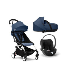 STOKKE - Trio YOYO³ Air France Blue con Navicella Bassinet, Seggiolino Auto Cloud - T e Telaio Bianco