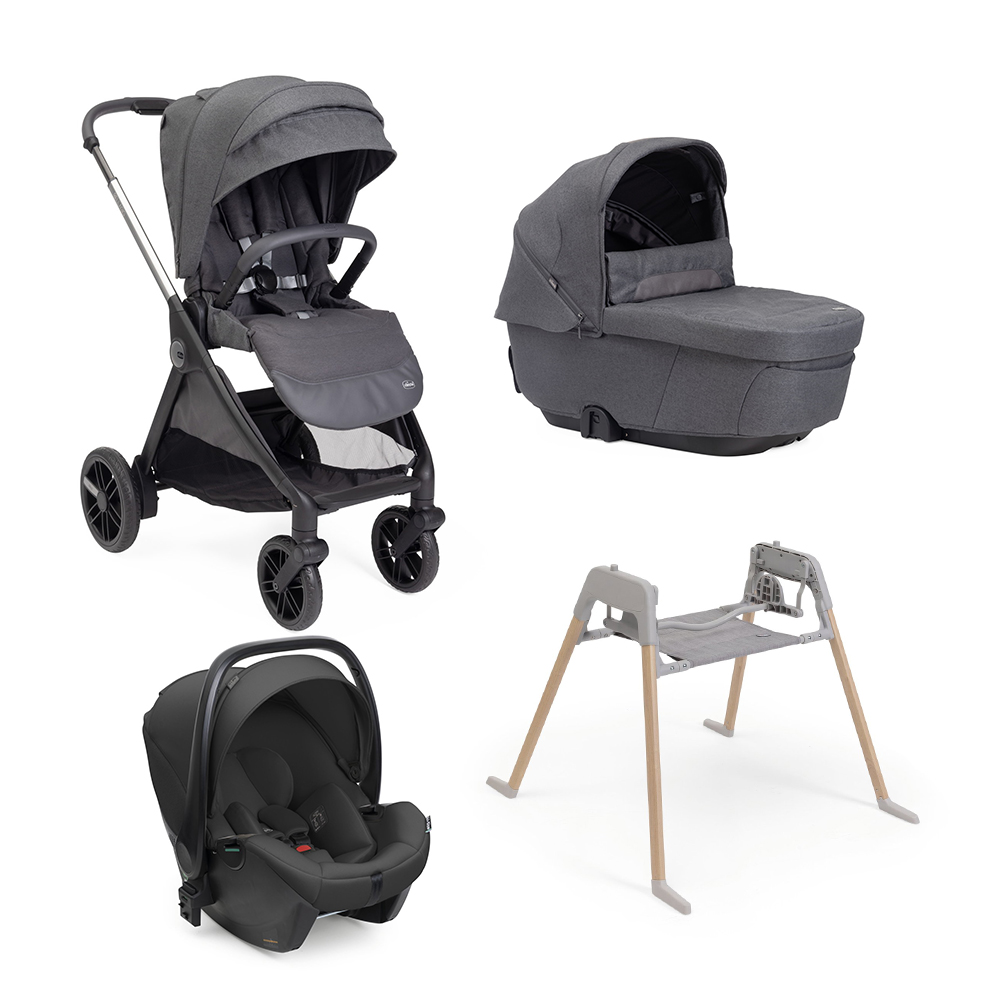 CHICCO - Trio Bellagio Black Satin Con Seggiolino Auto Kory Plus + Stand Lullaglide