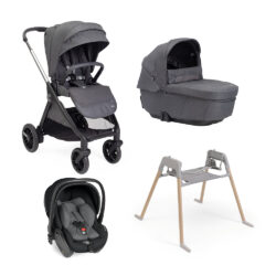CHICCO - Trio Bellagio Black Satin Con Seggiolino Auto First Recline + Stand Lullaglide (OMAGGIO)