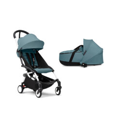 STOKKE - Duo YOYO³ Con Navicella Bassinet Aqua e Telaio Bianco