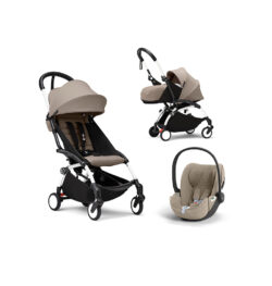 STOKKE – Trio YOYO³ Taupe Con Kit per neonati 0+, Seggiolino Auto Cloud – T e Telaio Bianco (PROMO)