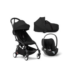 STOKKE - Trio YOYO³ Black con Navicella Bassinet, Seggiolino Auto Cloud - T e Telaio Nero