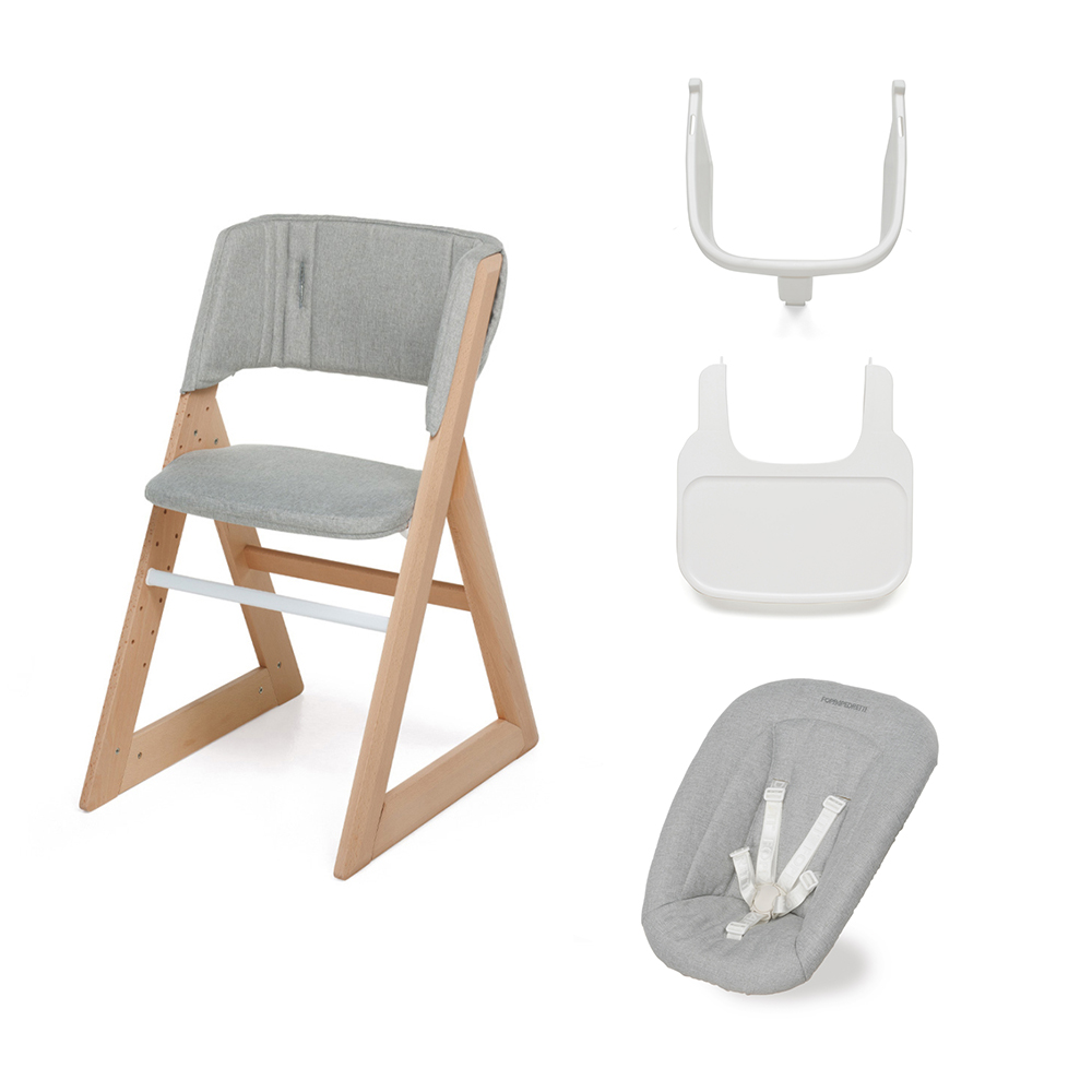 FOPPAPEDRETTI - Sedia Evolutiva Stile Gray Melange con Protezione Vassoio e Sdraietta Mignon