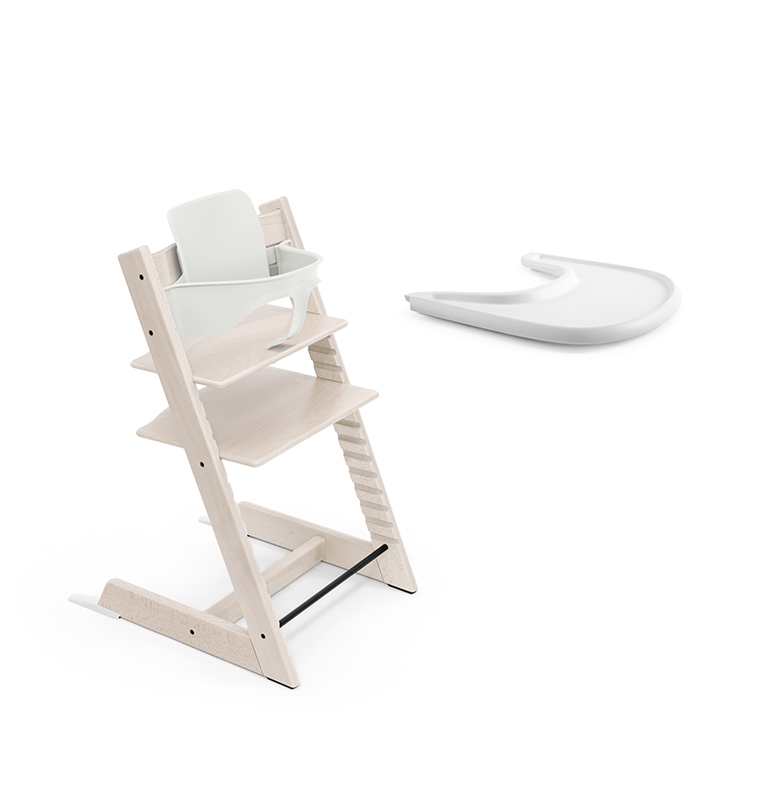 STOKKE - Seggiolone Tripp Trapp Sbiancato Calce + Baby Set e Vassoio