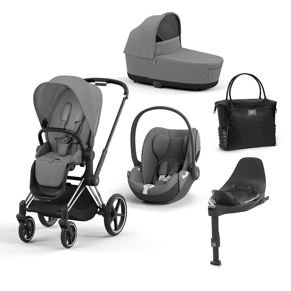 CYBEX PLATINUM - Trio Priam Mirage Grey con Telaio Chrome Black e Base T + Borsa (OMAGGIO)