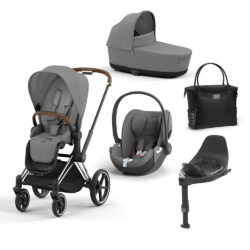 CYBEX PLATINUM - Trio Priam Mirage Grey con Telaio Chrome Brown e Base T + Borsa (OMAGGIO)