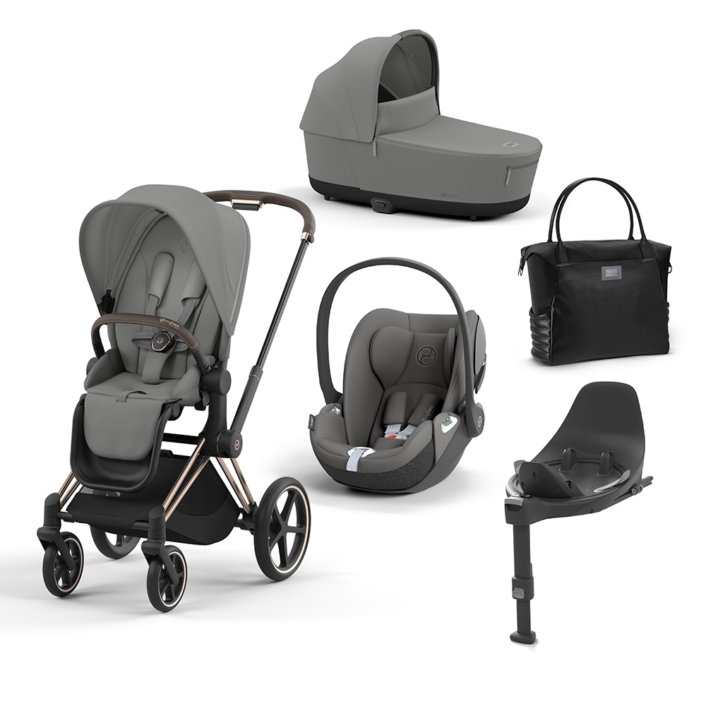 CYBEX PLATINUM - Trio Priam Mirage Grey con Telaio Rosegold e Base T + Borsa (OMAGGIO)