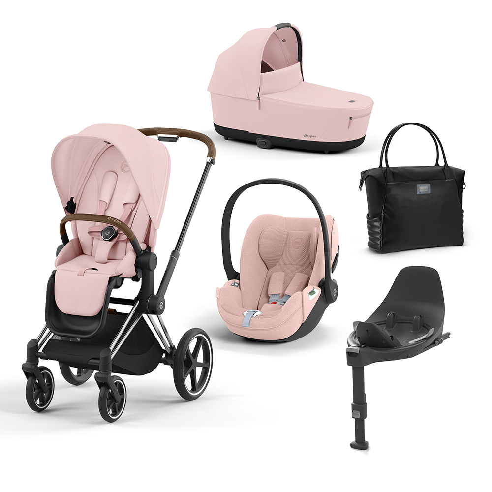 CYBEX PLATINUM - Trio Priam Peach Pink con Telaio Chrome Brown e Base T + Borsa (OMAGGIO)