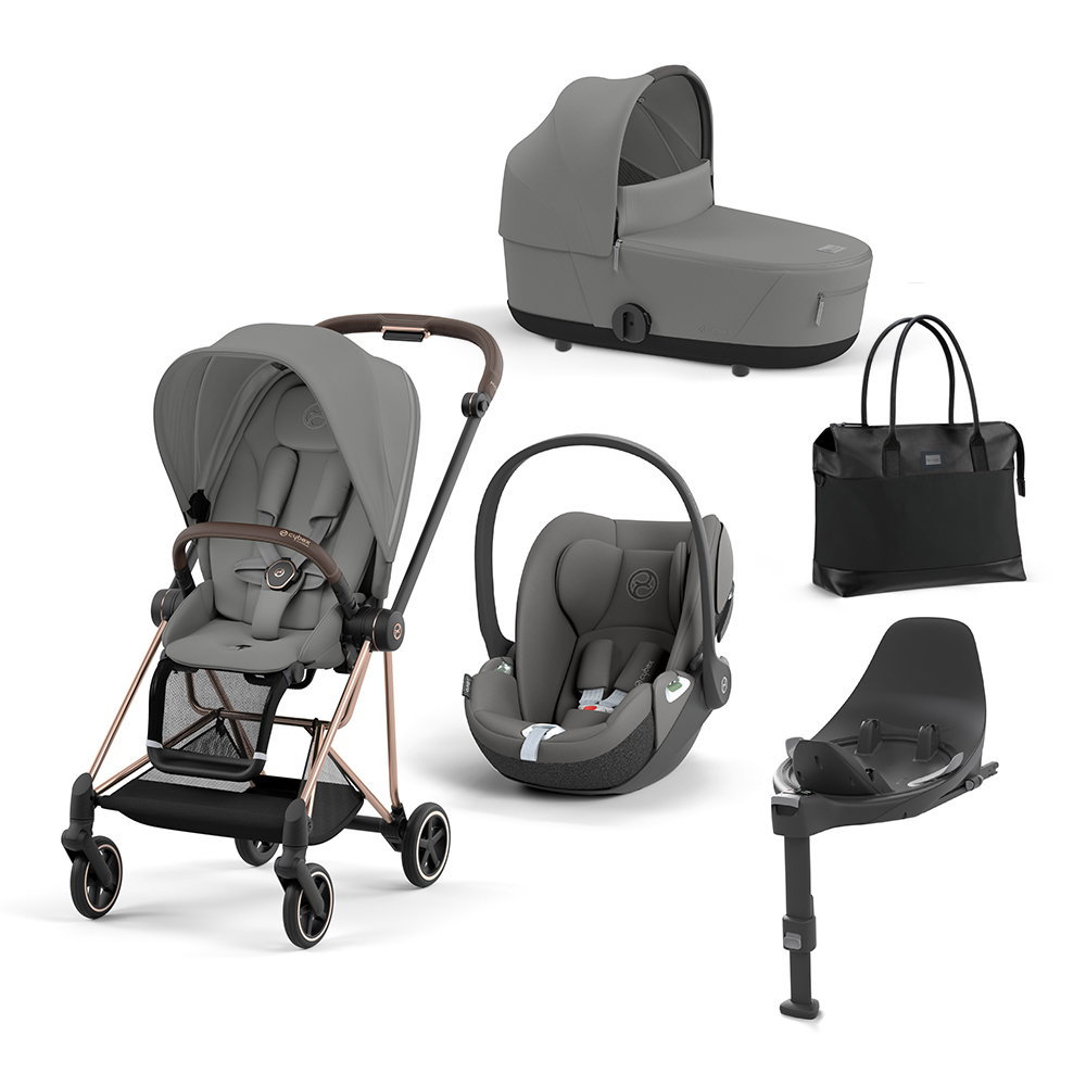 CYBEX PLATINUM - Trio Mios Mirage Grey con Telaio Rosegold e Base T + Borsa (OMAGGIO)