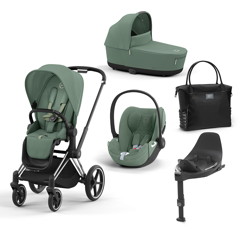 CYBEX PLATINUM - Trio Priam Leaf Green con Telaio Chrome Black e Base T + Borsa (OMAGGIO)