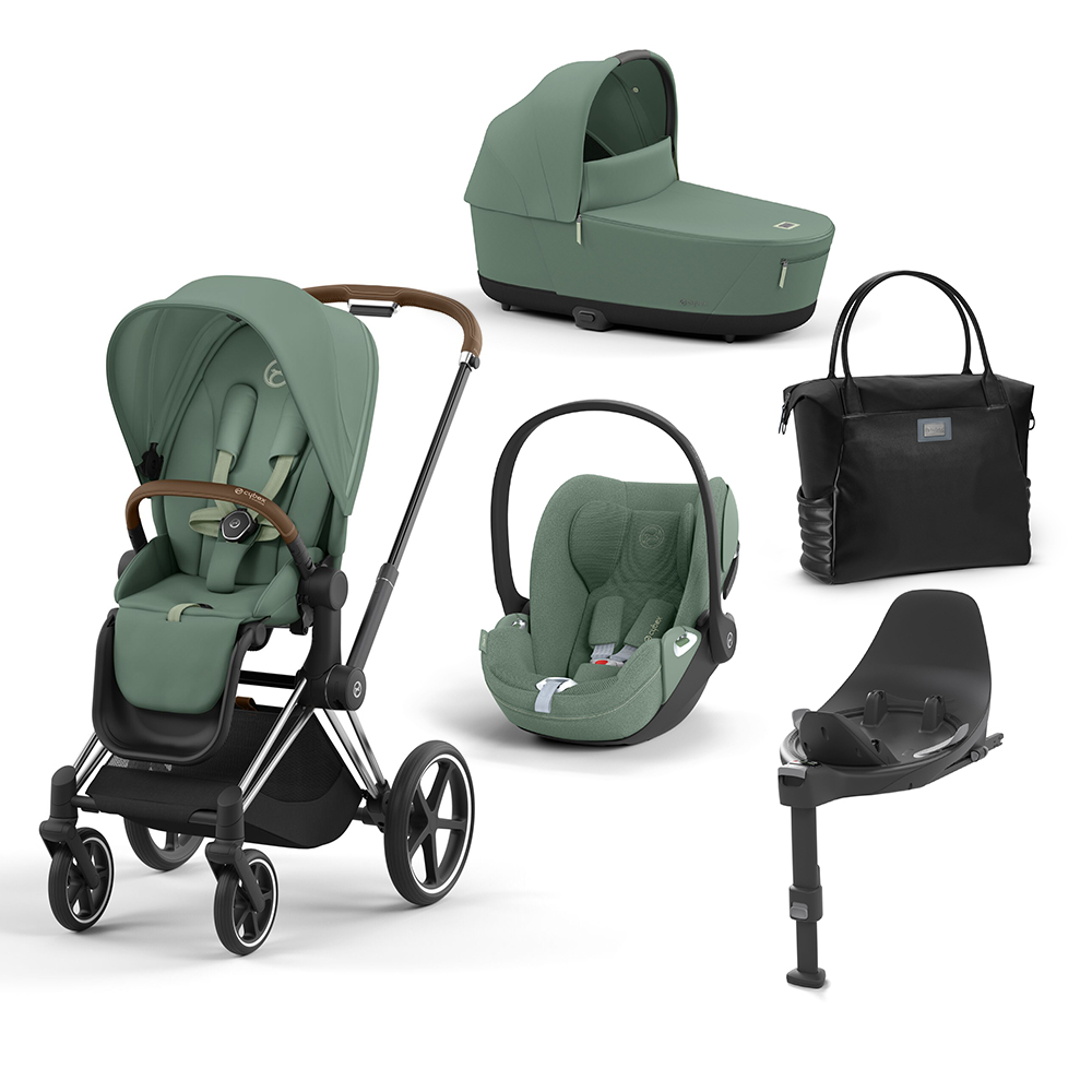 CYBEX PLATINUM - Trio Priam Leaf Green con Telaio Chrome Brown e Base T + Borsa (OMAGGIO)