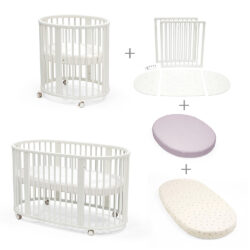 STOKKE - Pack Culla Mini White + Kit Estensione + Materasso Mini & Sleepi + Lenzuolo Mini e Sleepi