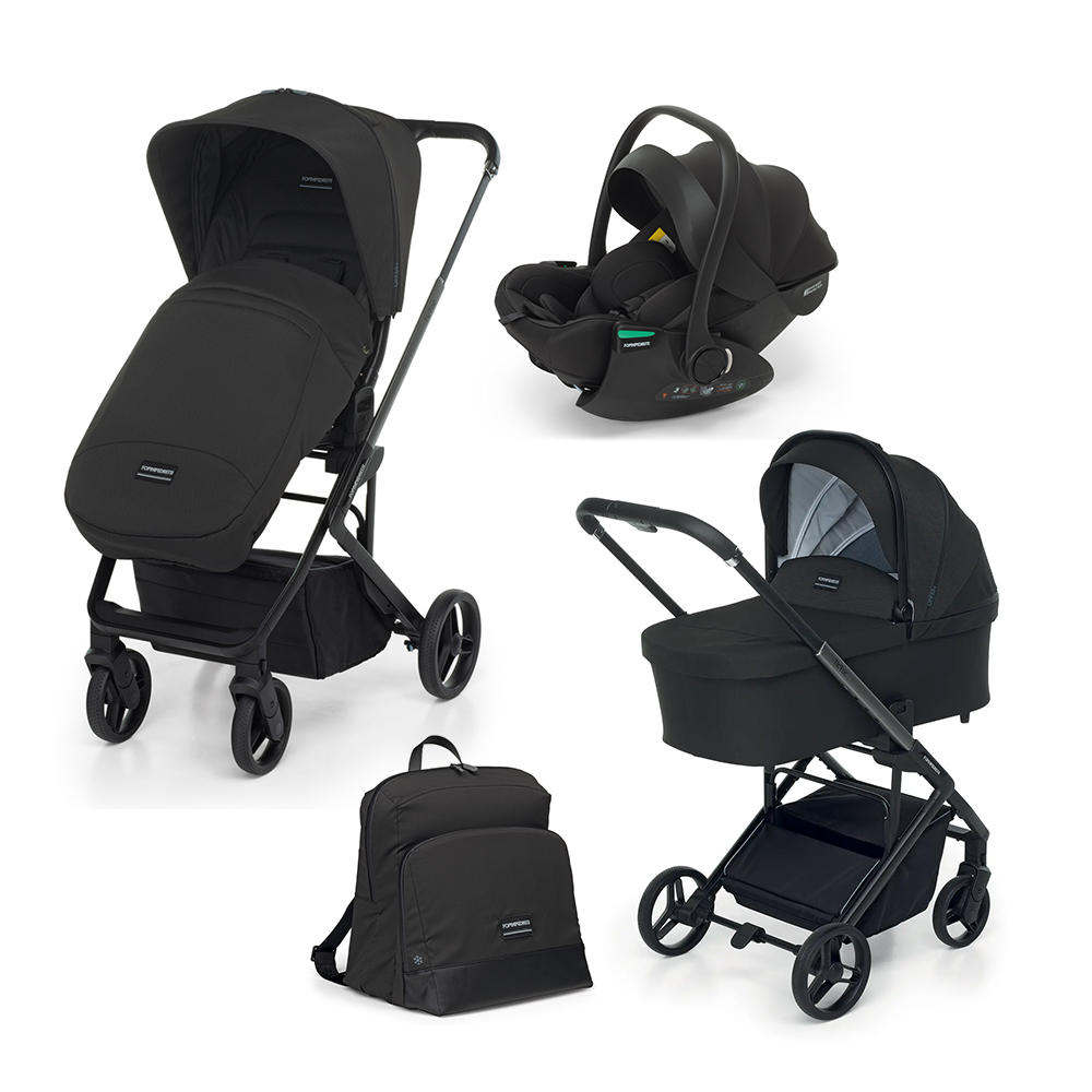 FOPPAPEDRETTI – Trio Tic Toc Ebony con Seggiolino Auto Disk Infant Rekline + Borsa e Coprigambe OMAGGIO