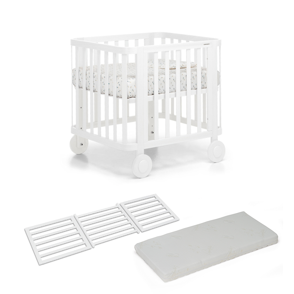 FOPPAPEDRETTI - Culla Evo Bianco + Kit Estensione e Materasso 70 x142