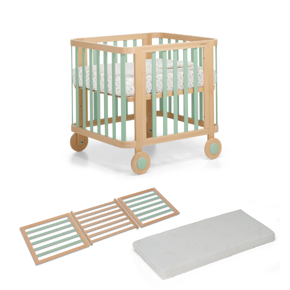 FOPPAPEDRETTI - Culla Evo Menta + Kit Estensione e Materasso 70 x142