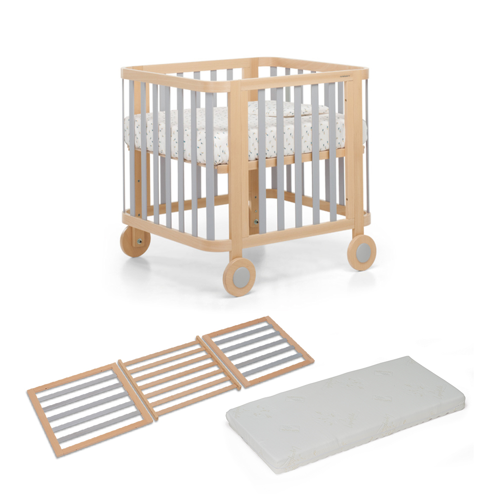 FOPPAPEDRETTI - Culla Evo Perla + Kit Estensione e Materasso 70 x142