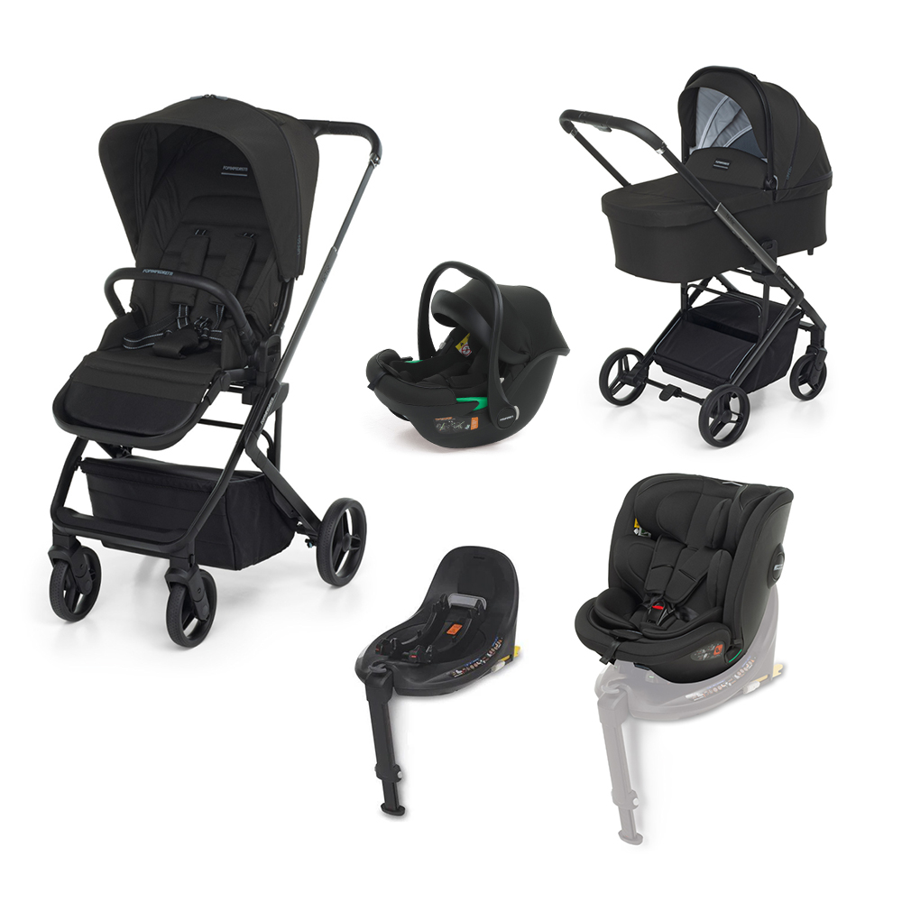 FOPPAPEDRETTI - Trio Tic Toc Ebony con Seggiolino Auto Disk Infant I-Size + Base Rotante e Seggiolino Disk Grow I-Size