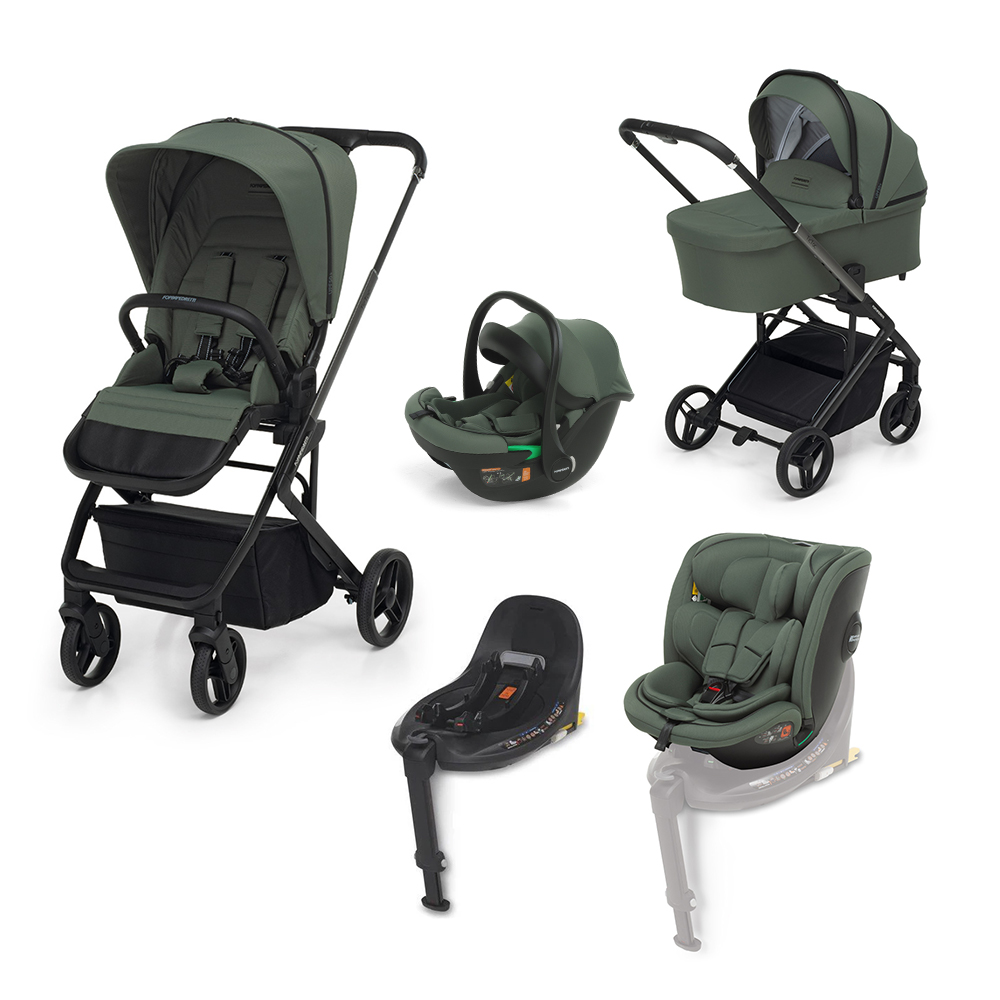 FOPPAPEDRETTI - Trio Tic Toc Olive con Seggiolino Auto Disk Infant I-Size + Base Rotante e Seggiolino Disk Grow I-Size