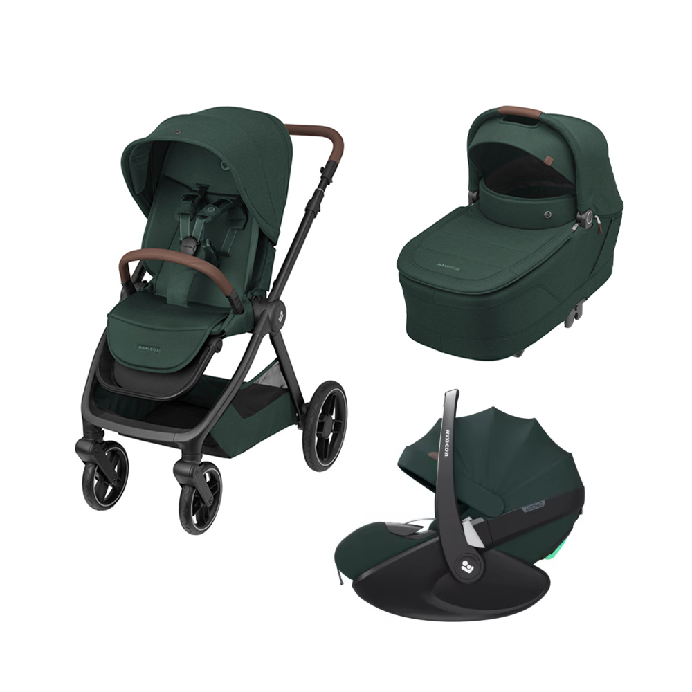 MAXI COSI - Trio Oxford Twillic Green con Seggiolino Auto Pebble 360 Pro2