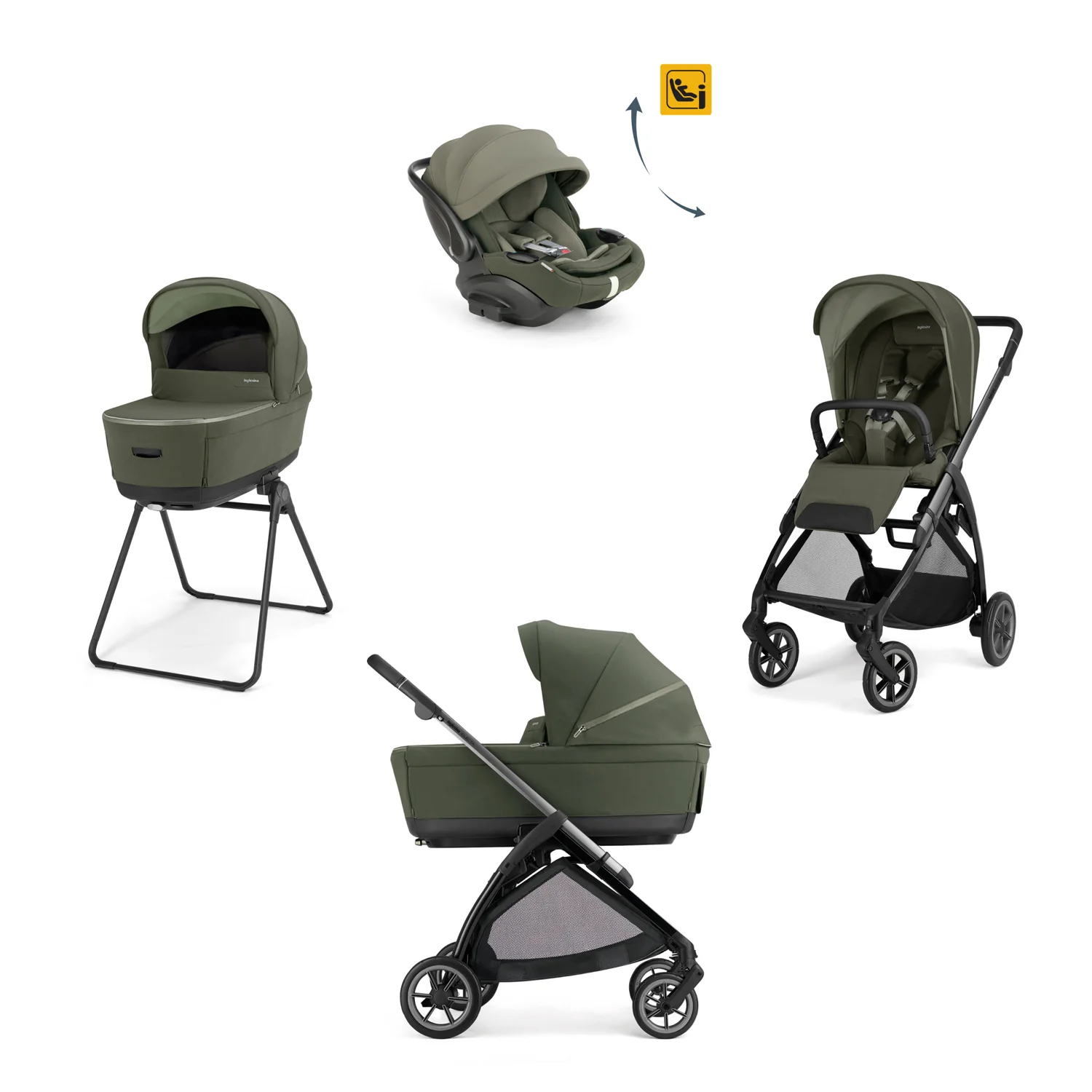INGLESINA - Trio Electa Loft Green con Navicella Open Up e Seggiolino Auto Darwin Recline Evo 2026