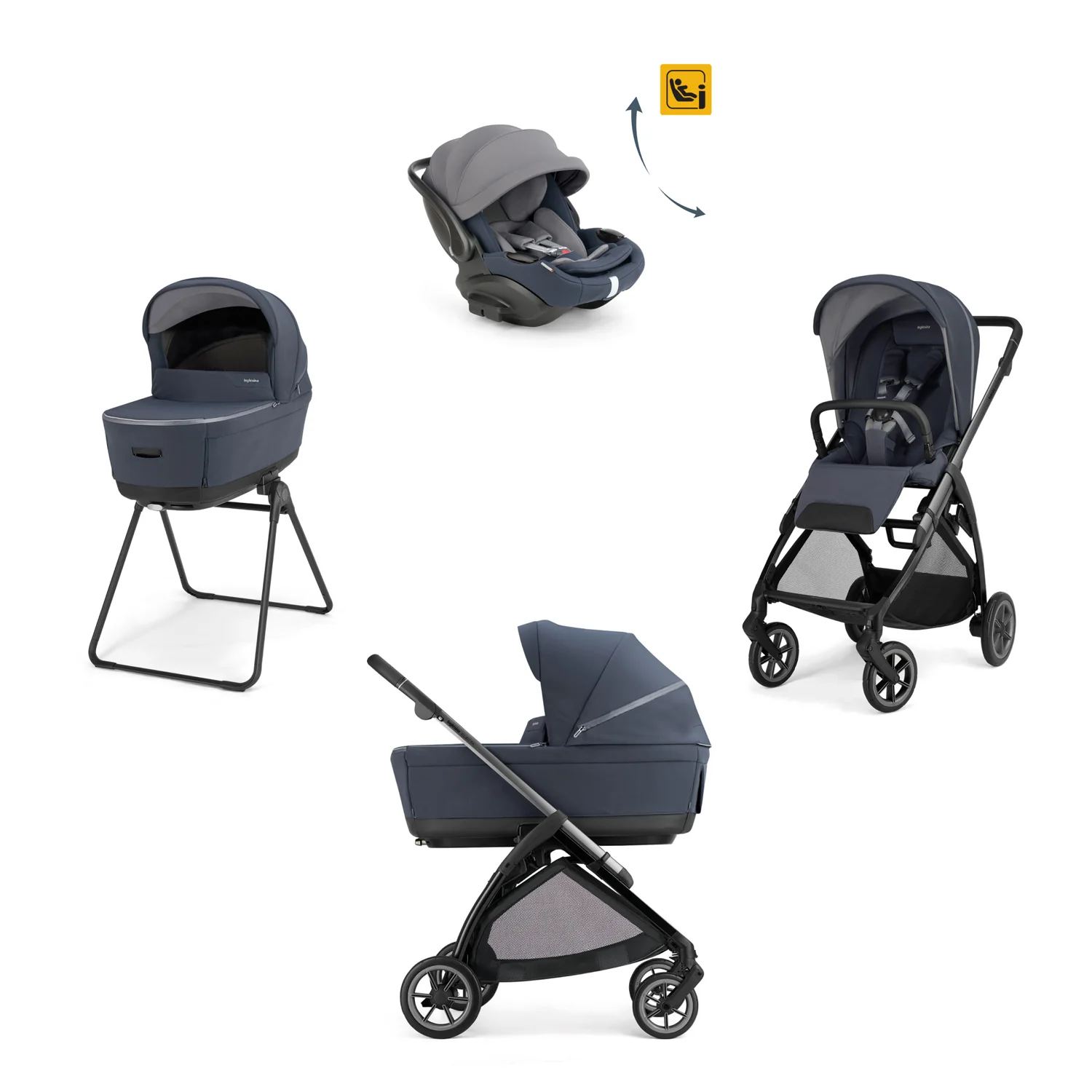 INGLESINA - Trio Electa Rooftop Blue con Navicella Open Up e Seggiolino Auto Darwin Recline Evo 2026