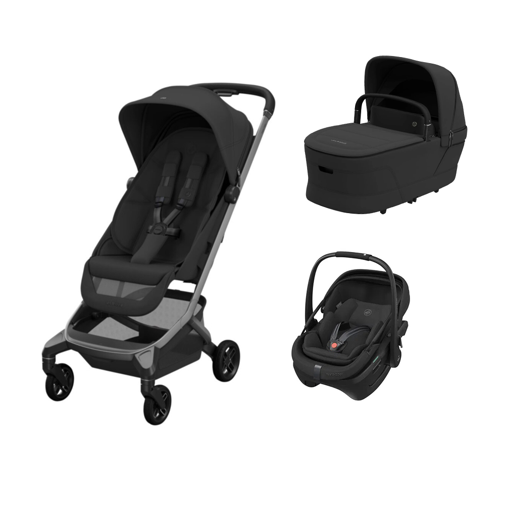 MAXI COSI - Trio Fame Cabin Onyx Black con Navicella e Seggiolino Auto Coral Slide Pro