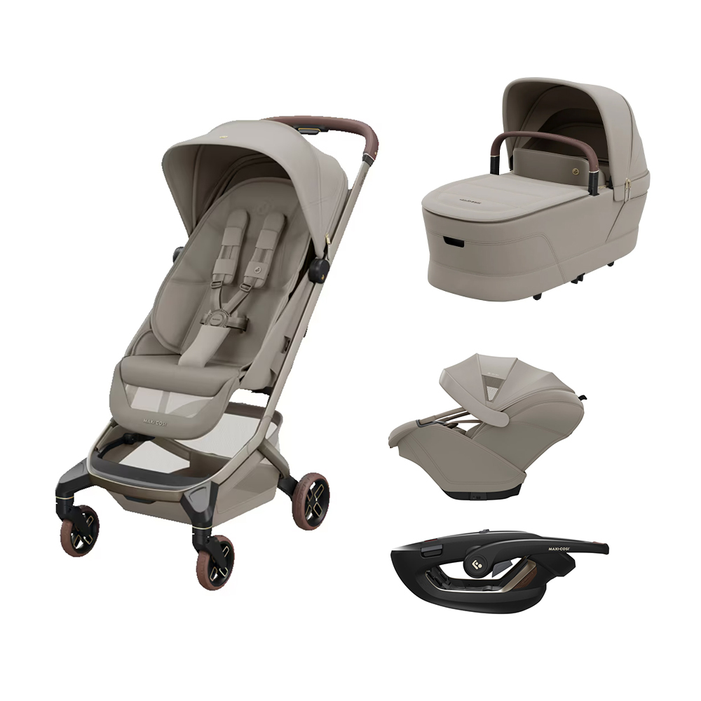 MAXI COSI - Trio Fame Cabin Sapphire Sand con Navicella e Seggiolino Auto Coral Slide Pro