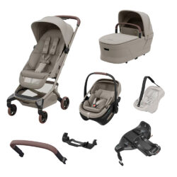 MAXI COSI - Trio Fame Cabin Sapphire Sand con Navicella e Seggiolino Auto Coral Slide Pro (PROMO con Base e accessori)