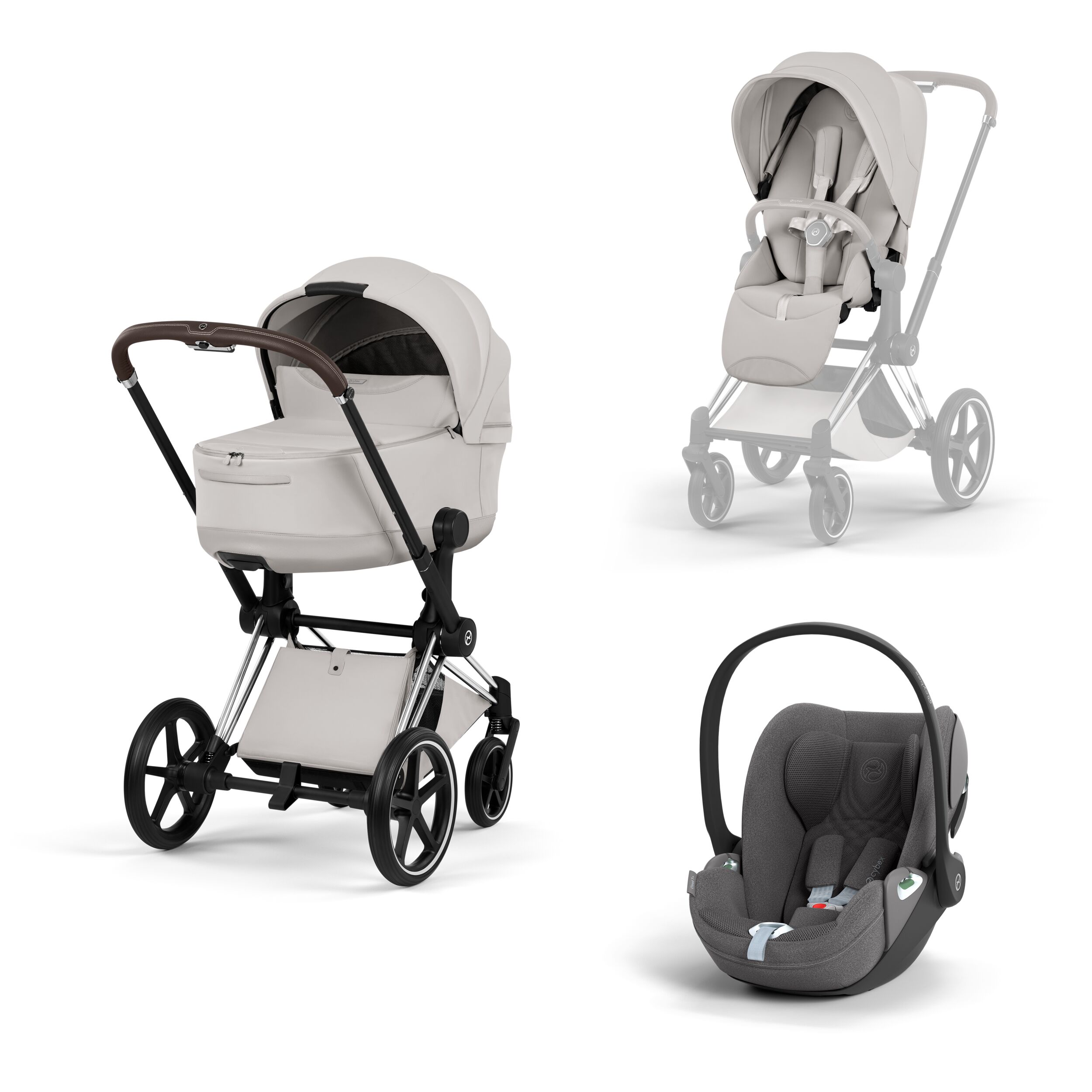 CYBEX PLATINUM - Trio Priam Style City Grey con Telaio Chrome Brown e Seggiolino Auto Cloud-T