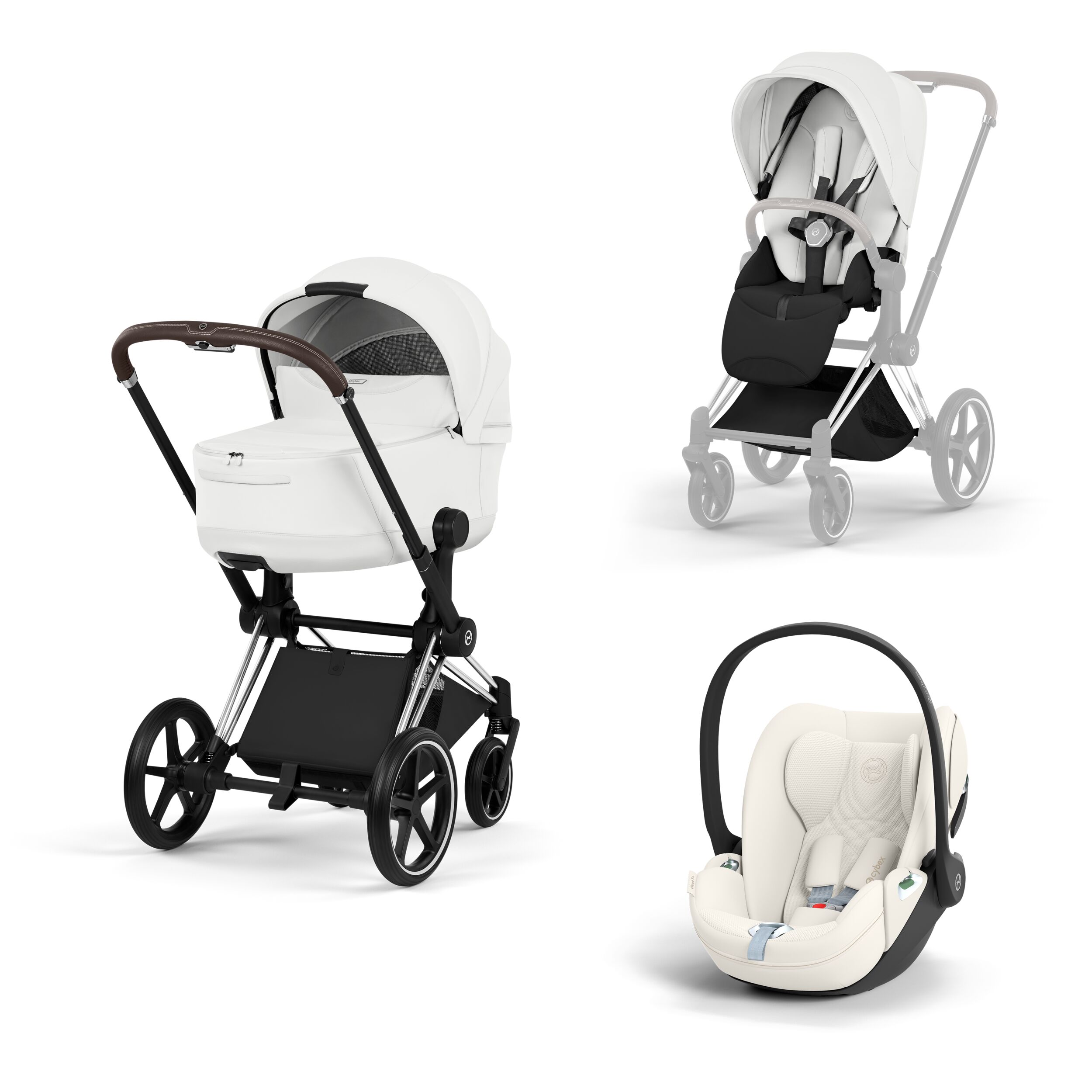 CYBEX PLATINUM - Trio Priam Style Off White con Telaio Chrome Brown e Seggiolino Auto Cloud-T