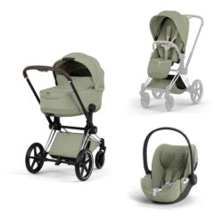 CYBEX - Trio Priam Style Sage Green con Telaio Chrome Brown e Seggiolino Auto Cloud-T