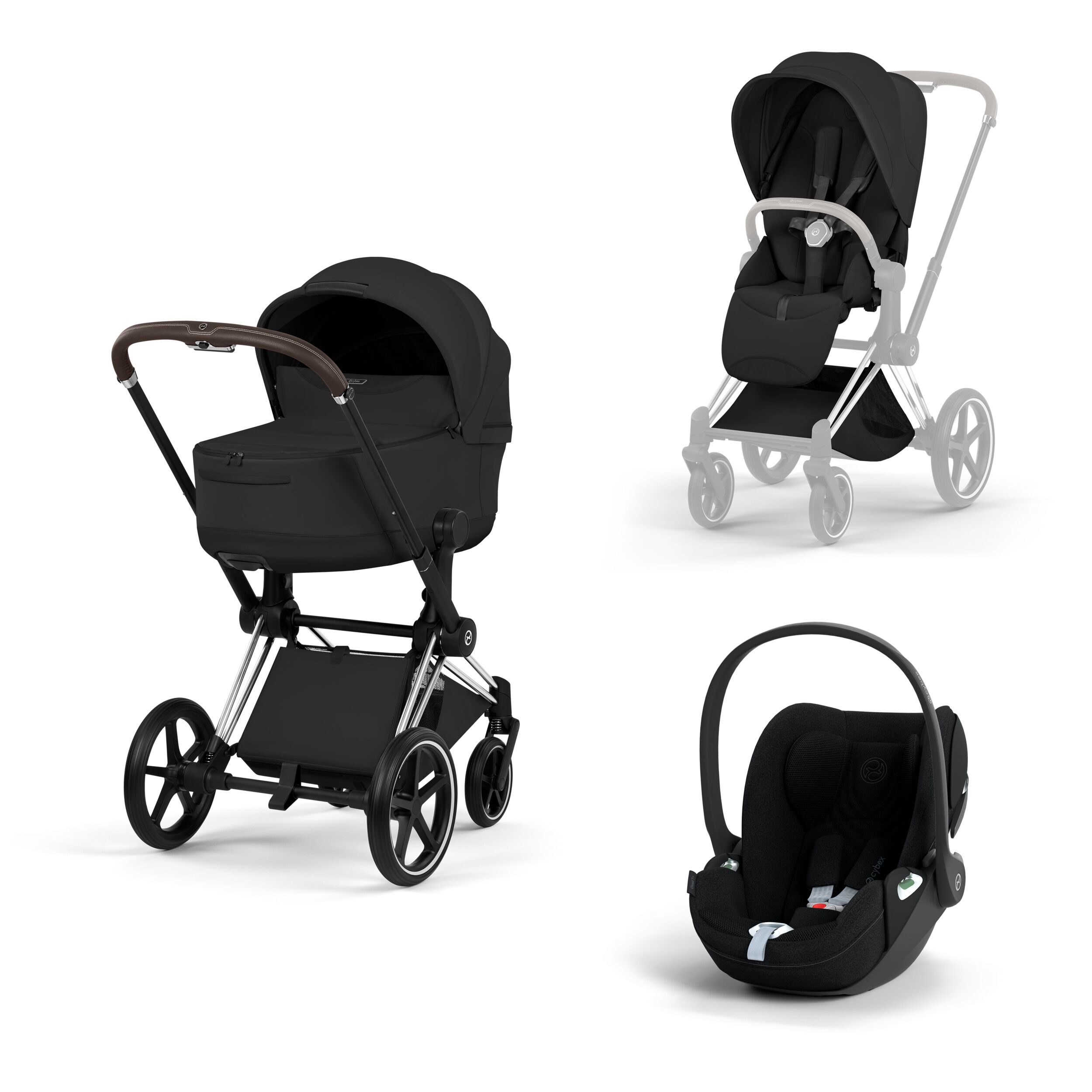CYBEX PLATINUM - Trio Priam Style Sepia Black con Telaio Chrome Brown e Seggiolino Auto Cloud-T