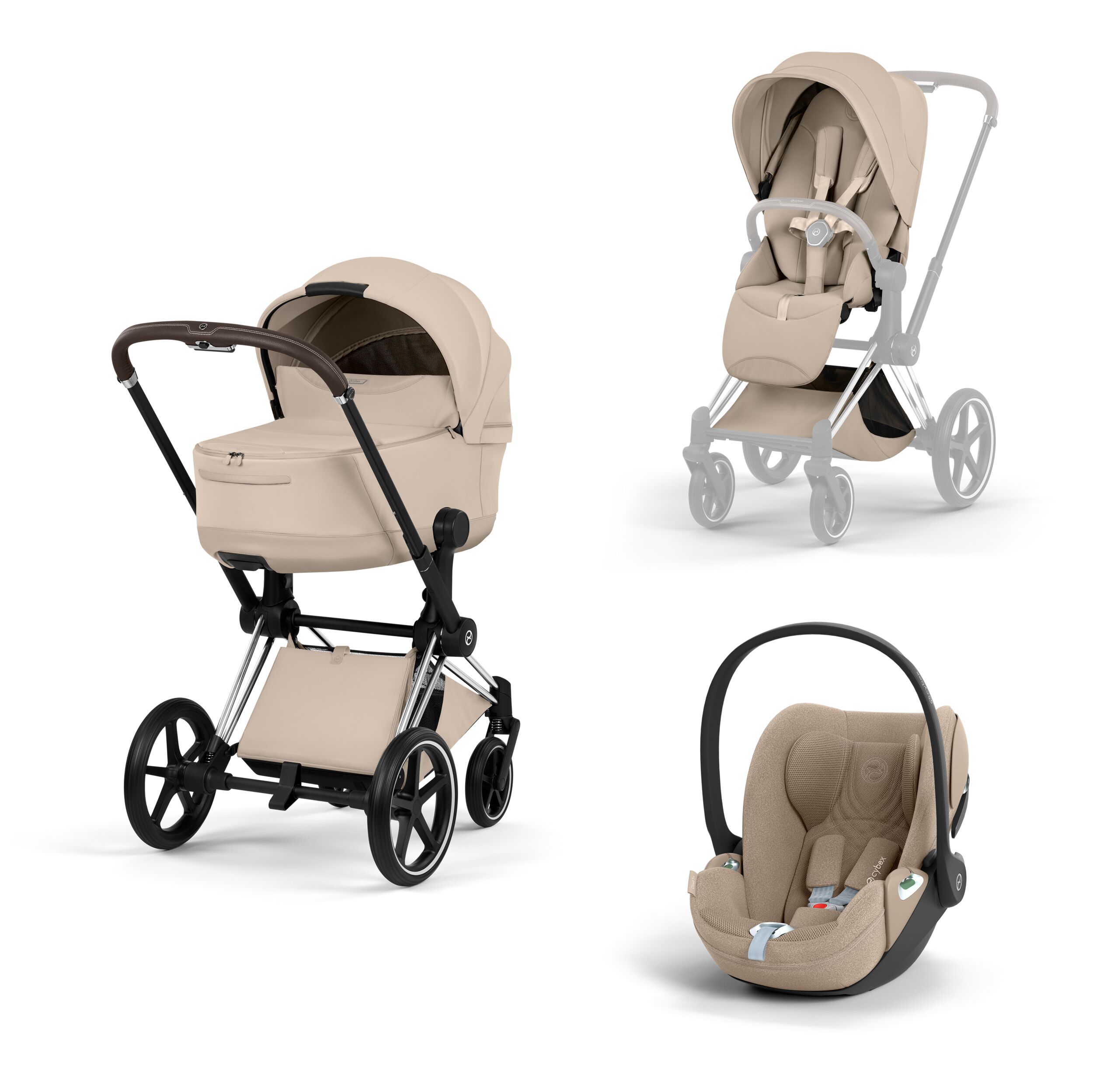 CYBEX PLATINUM - Trio Priam Style Cozy Beige con Telaio Chrome Brown e Seggiolino Auto Cloud-T