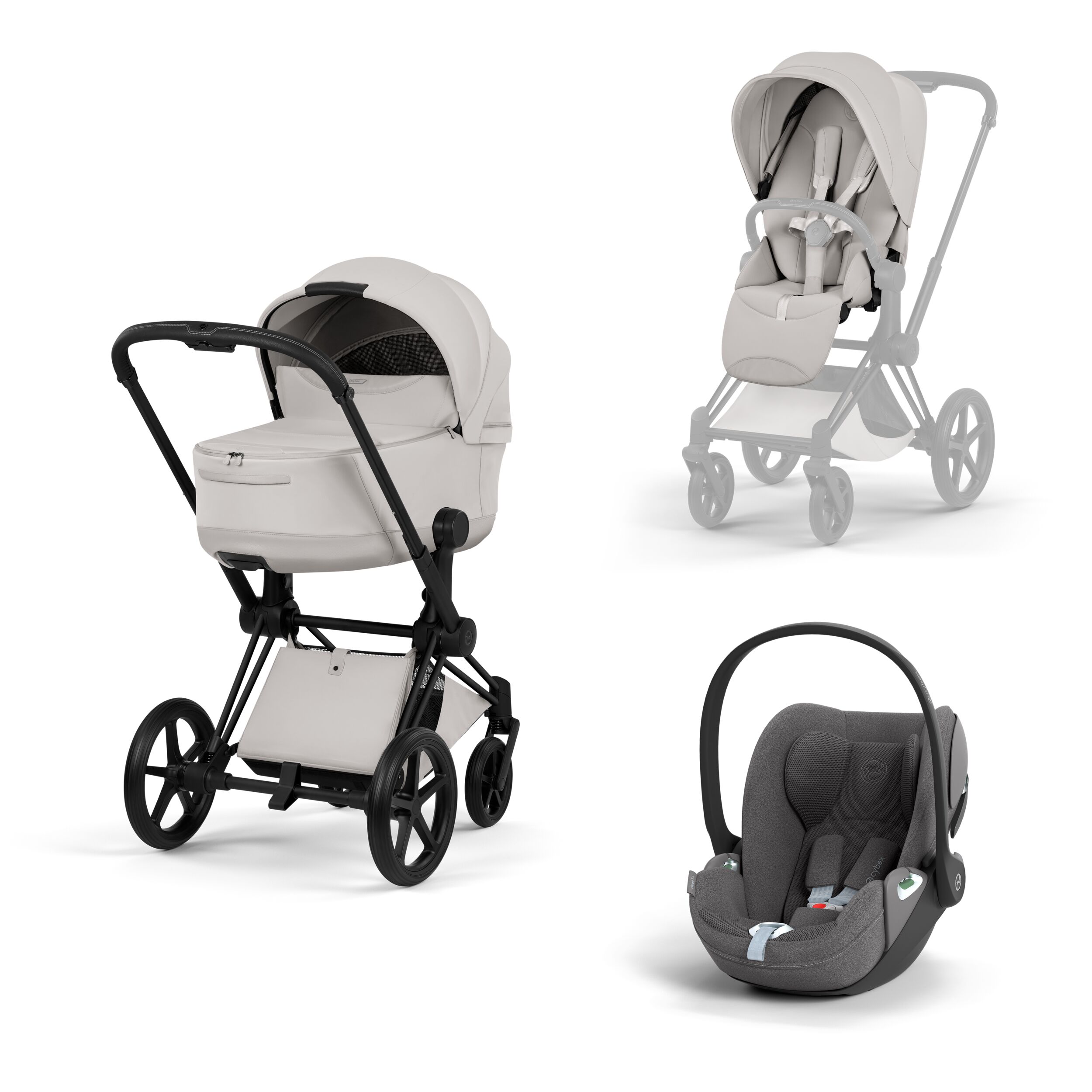 CYBEX PLATINUM - Trio Priam Style City Grey con Telaio Matt Black e Seggiolino Auto Cloud-T