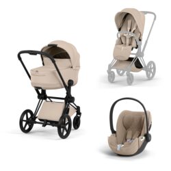 CYBEX PLATINUM - Trio Priam Style Cozy Beige con Telaio Matt Black e Seggiolino Auto Cloud-T