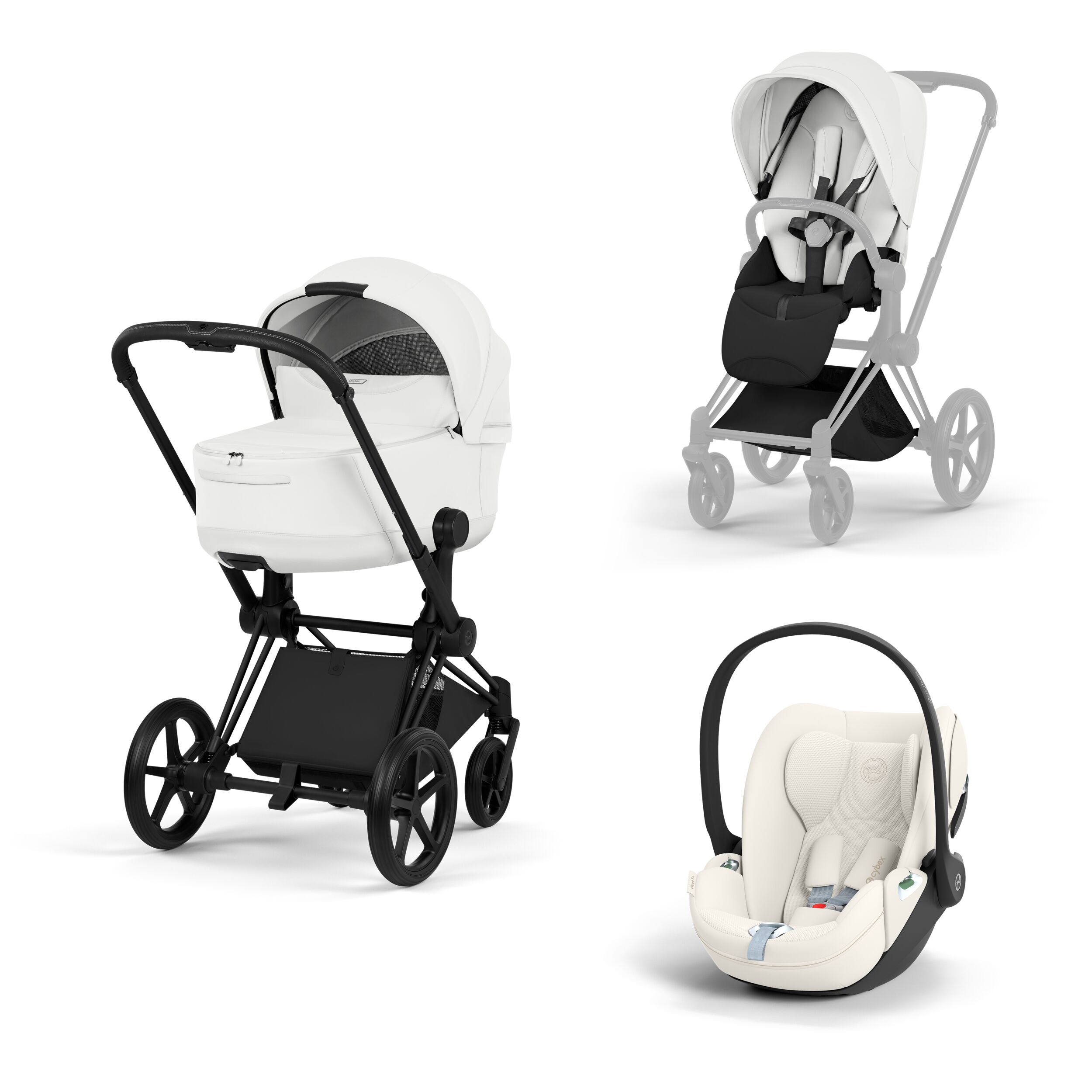 CYBEX PLATINUM - Trio Priam Style Off White con Telaio Matt Black e Seggiolino Auto Cloud-T