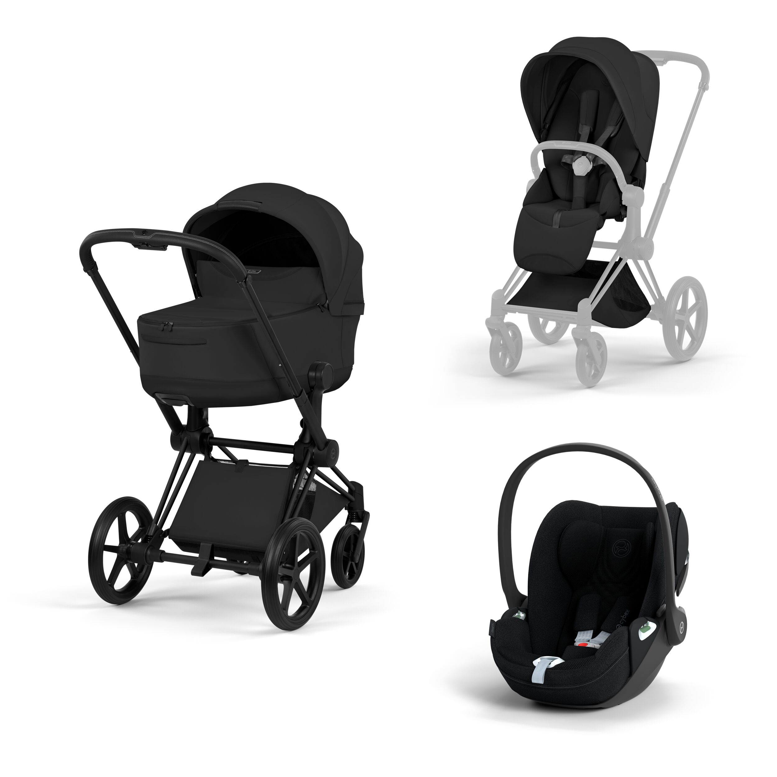CYBEX PLATINUM - Trio Priam Style Sepia Black con Telaio Matt Black e Seggiolino Auto Cloud-T