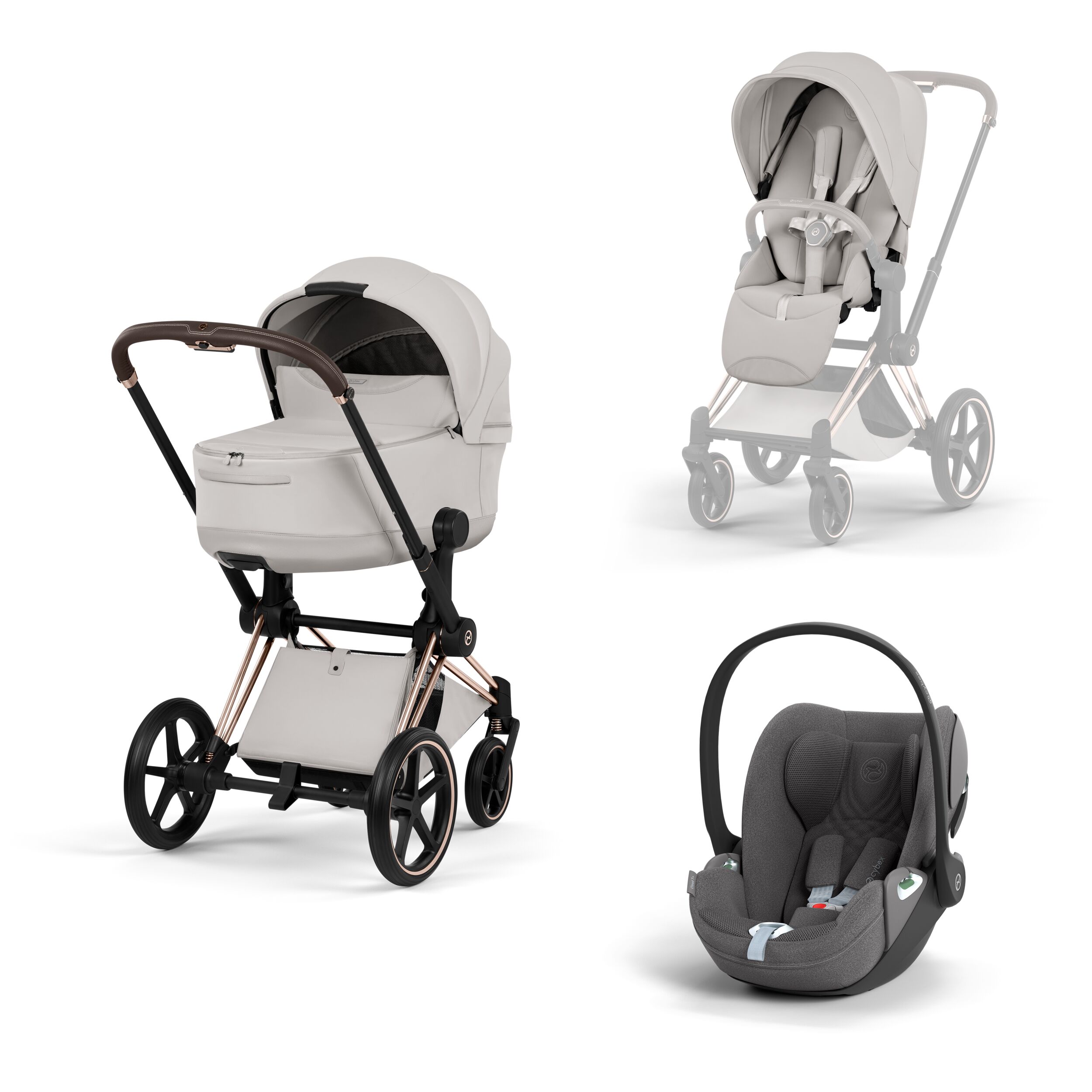 CYBEX PLATINUM - Trio Priam Style City Grey con Telaio Rosegold e Seggiolino Auto Cloud-T