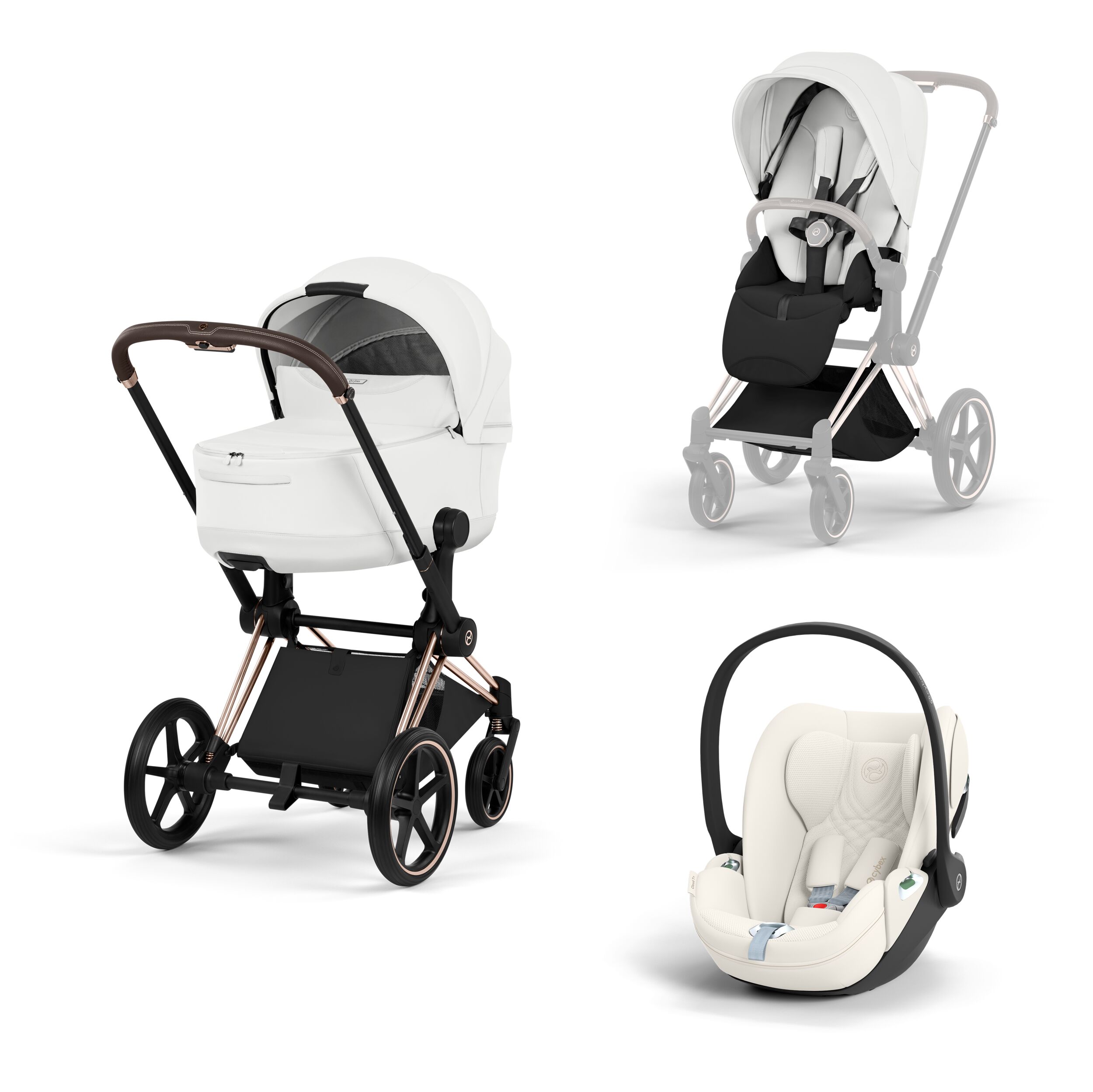 CYBEX PLATINUM - Trio Priam Style Off White con Telaio Rosegold e Seggiolino Auto Cloud-T