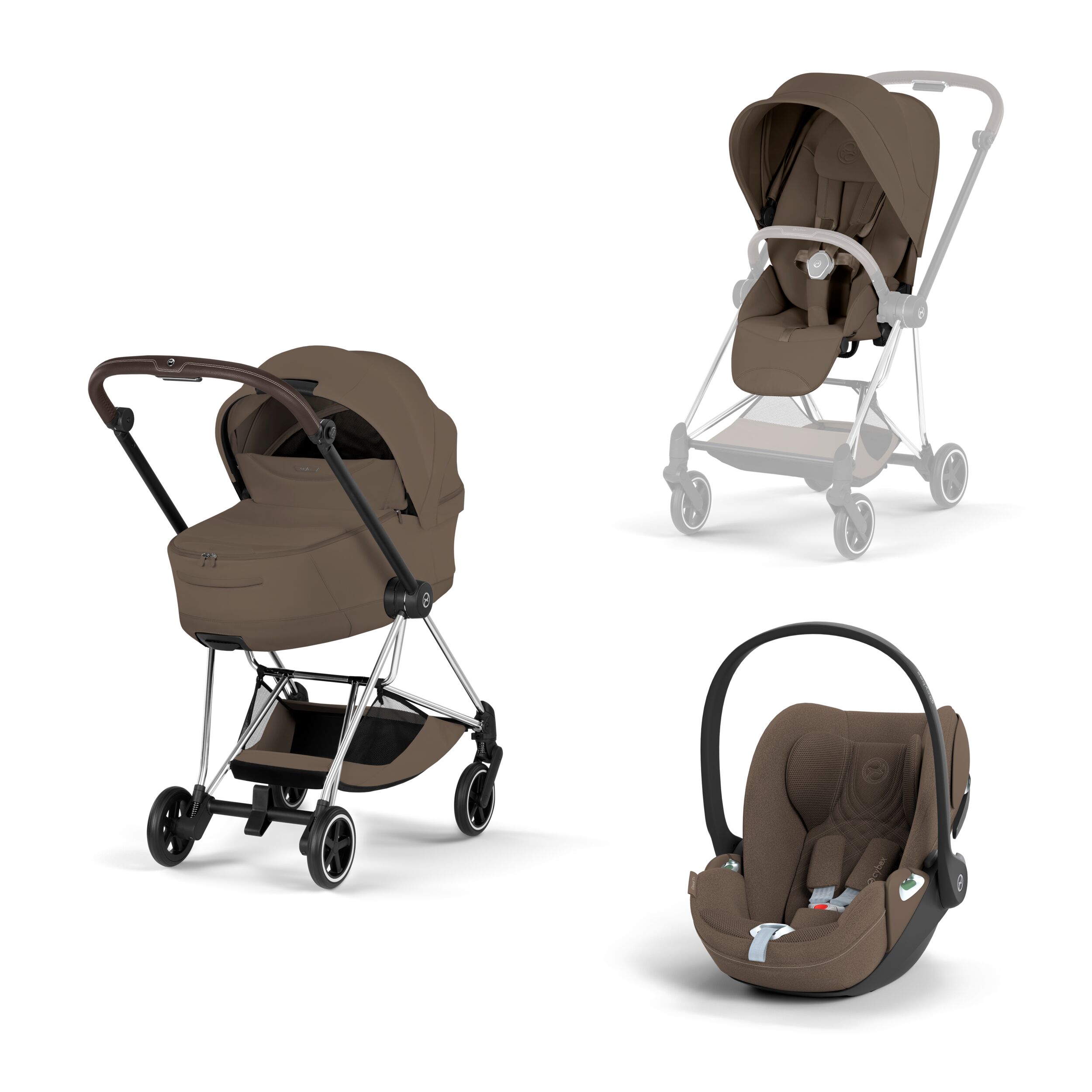 CYBEX PLATINUM - Trio Mios Style 2026 Coconout Brown con Telaio Chorme Brown e Seggiolino Auto Cloud -T